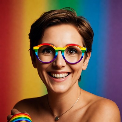 Woman smiling in rainbow glasses