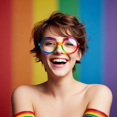 Smiling Woman in Rainbow Glasses