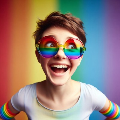 Woman in Rainbow Glasses Smiling