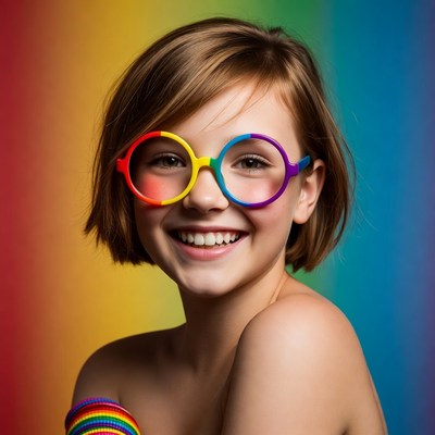 Girl smiling in rainbow glasses