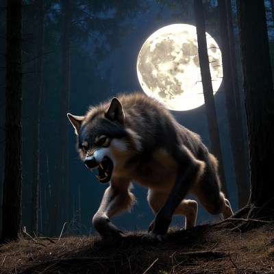 Howling Wolf in Moonlit Forest