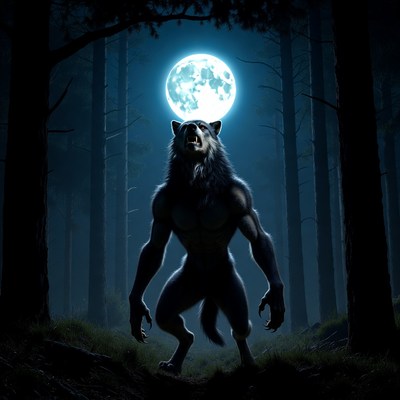 Howling Werewolf in Moonlit Forest