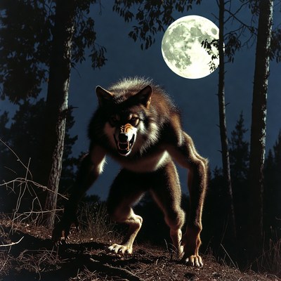 Howling Werewolf in Moonlit Forest