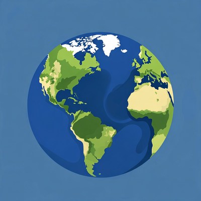 Earth Globe on Blue Background