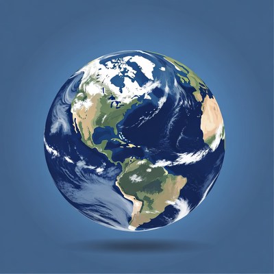Earth Globe on Blue Background