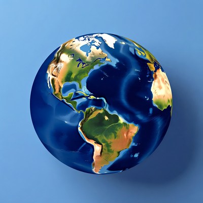 Earth Globe on Blue Background