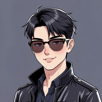 Anime man in sunglasses and leather jacket