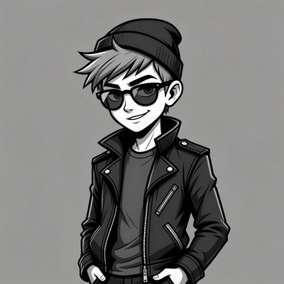 Anime boy in leather jacket and beanie