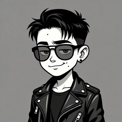 Cool anime boy in leather jacket