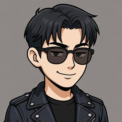 Anime man in sunglasses and leather jacket