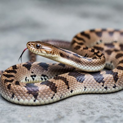 Coiled Fox Snake on Gray Surface
