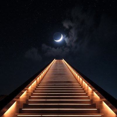 Illuminated Stairway to Crescent Moon
