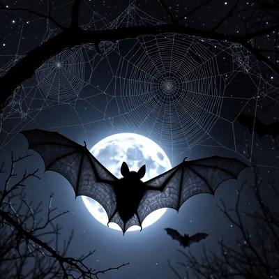 Bat Flying in Front of Full Moon