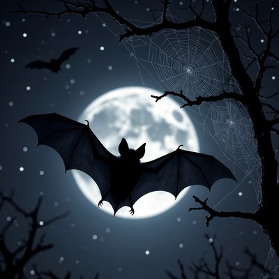Bat Flying in Front of Full Moon