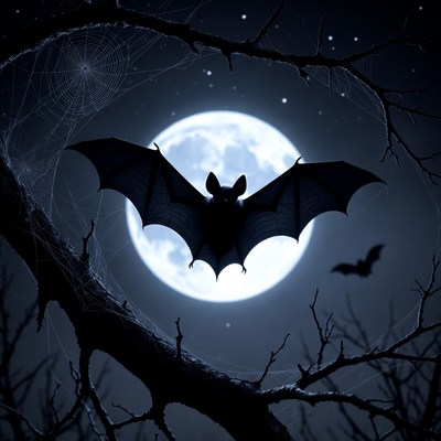 Bat Flying in Front of Full Moon