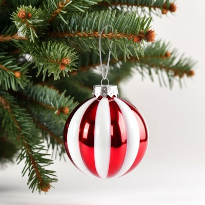 Red White Striped Christmas Ornament on Fir