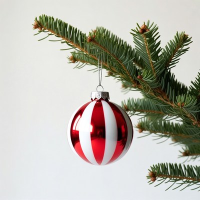 Red White Striped Ornament on Christmas Tree