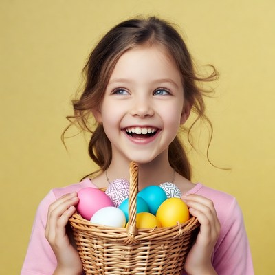 Girl holding Easter basket eggs