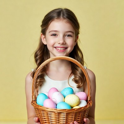 Girl holding Easter basket eggs