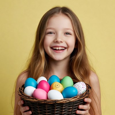 Girl holding Easter eggs basket