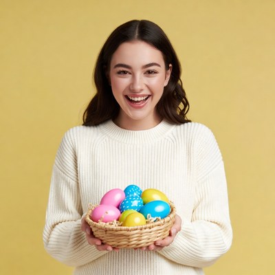 Woman holding colorful Easter eggs