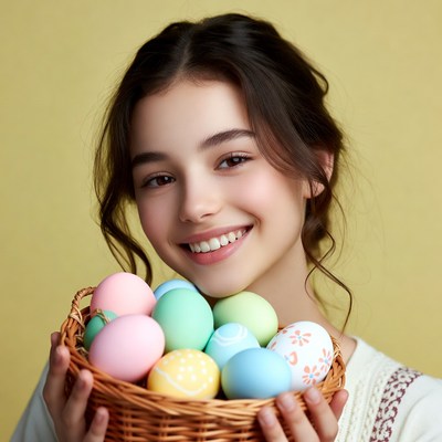 Girl holding Easter eggs basket