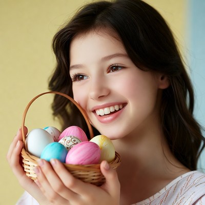 Girl holding Easter basket eggs
