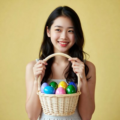 Asian woman holding Easter basket