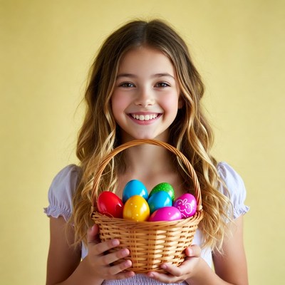 Girl holding Easter basket with eggs