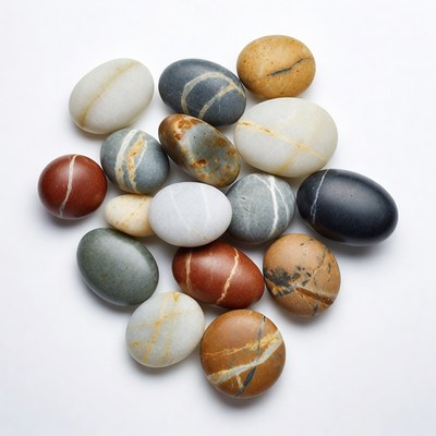 Colorful Polished Pebbles on White Background