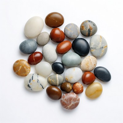 Assortment of colorful smooth pebbles