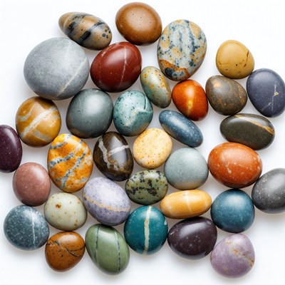 Colorful Polished Stones on White Background