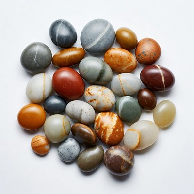 Colorful Polished Pebbles on White Background