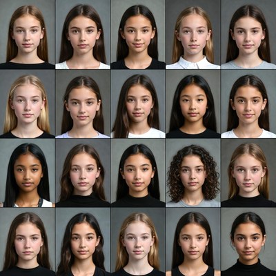 Diverse Young Girls Headshots Grid