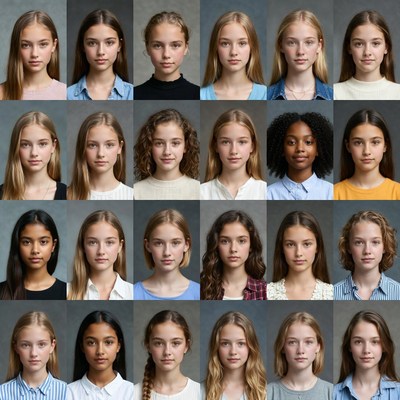 Grid of Diverse Young Girls Portraits