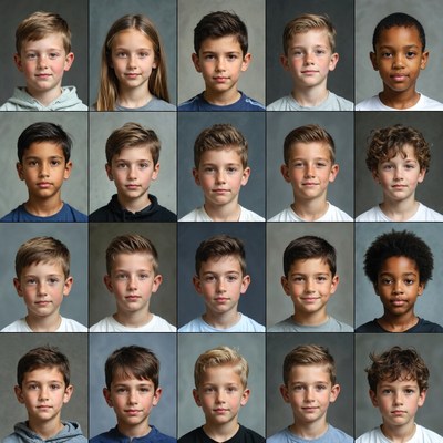 Grid of Diverse Children's School Portraits