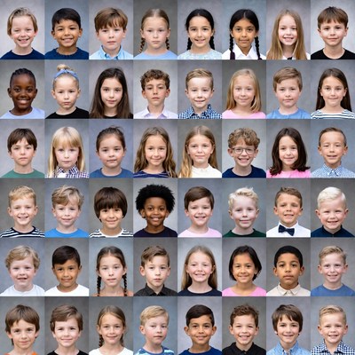 Diverse group of smiling school children