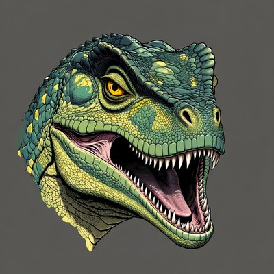 Roaring Velociraptor Head Illustration