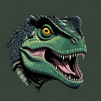 Roaring Green Velociraptor Head