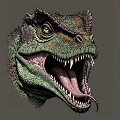 Roaring Velociraptor Head Illustration