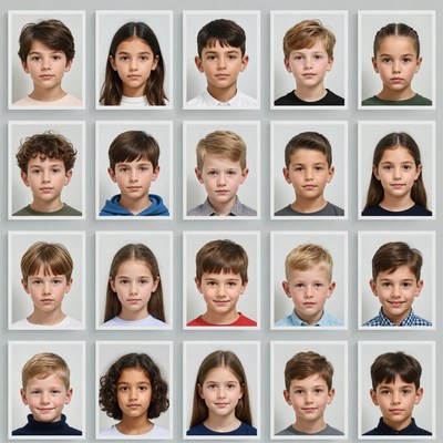 Diverse Children School Portrait Grid