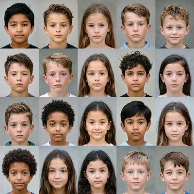 Diverse Children Passport Photos Grid