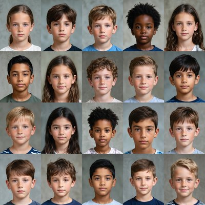 Diverse Children School Portraits Grid