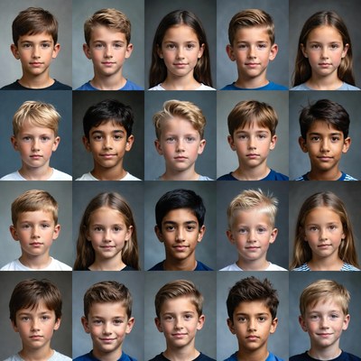 Diverse Children School Portrait Grid