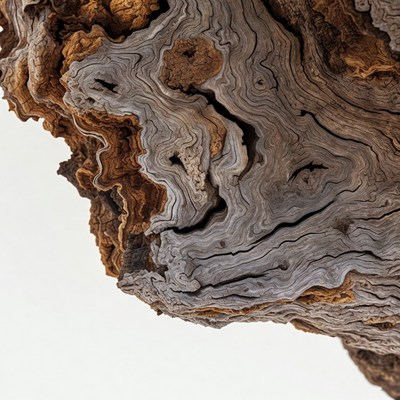 Detailed textured driftwood on white background