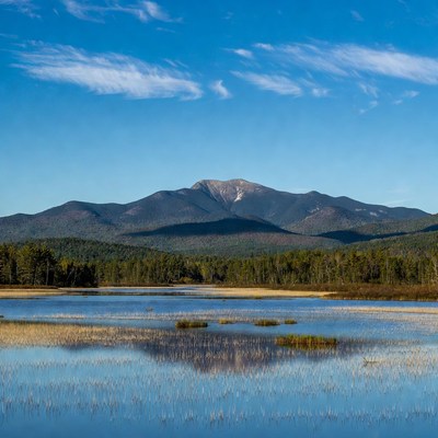 Mount Katahdin over autumn marsh lake