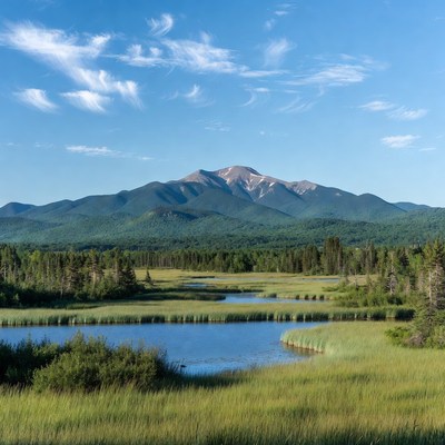 Majestic Mountain with Wetlands and Forest