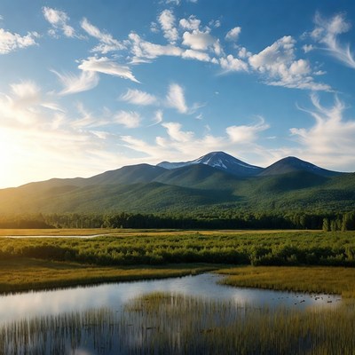 Snow-capped Mountains over Marshland