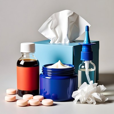 Cold medicine remedies on table