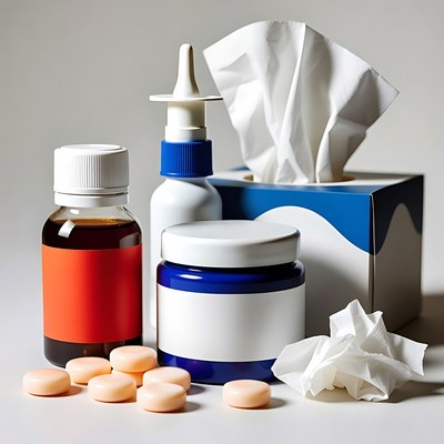 Cold medicine bottles and tissues